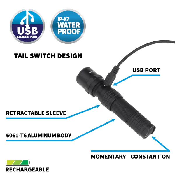 USB-320: USB Rechargeable EDC Flashlight - Black - Image 4