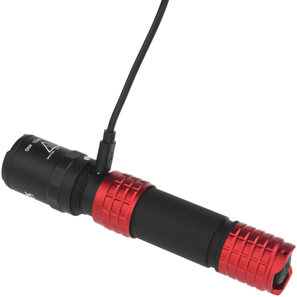 USB-558XL-R: USB Rechargeable Tactical Flashlight w/Holster - Red - Image 6
