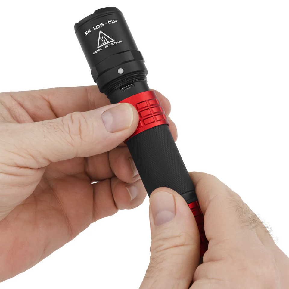 USB-558XL-R: USB Rechargeable Tactical Flashlight w/Holster - Red - Image 7