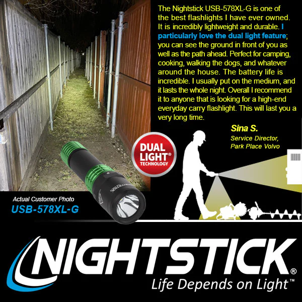 USB-578XL-G: USB Dual-Light Rechargeable Flashlight w/Holster - Green - Image 10
