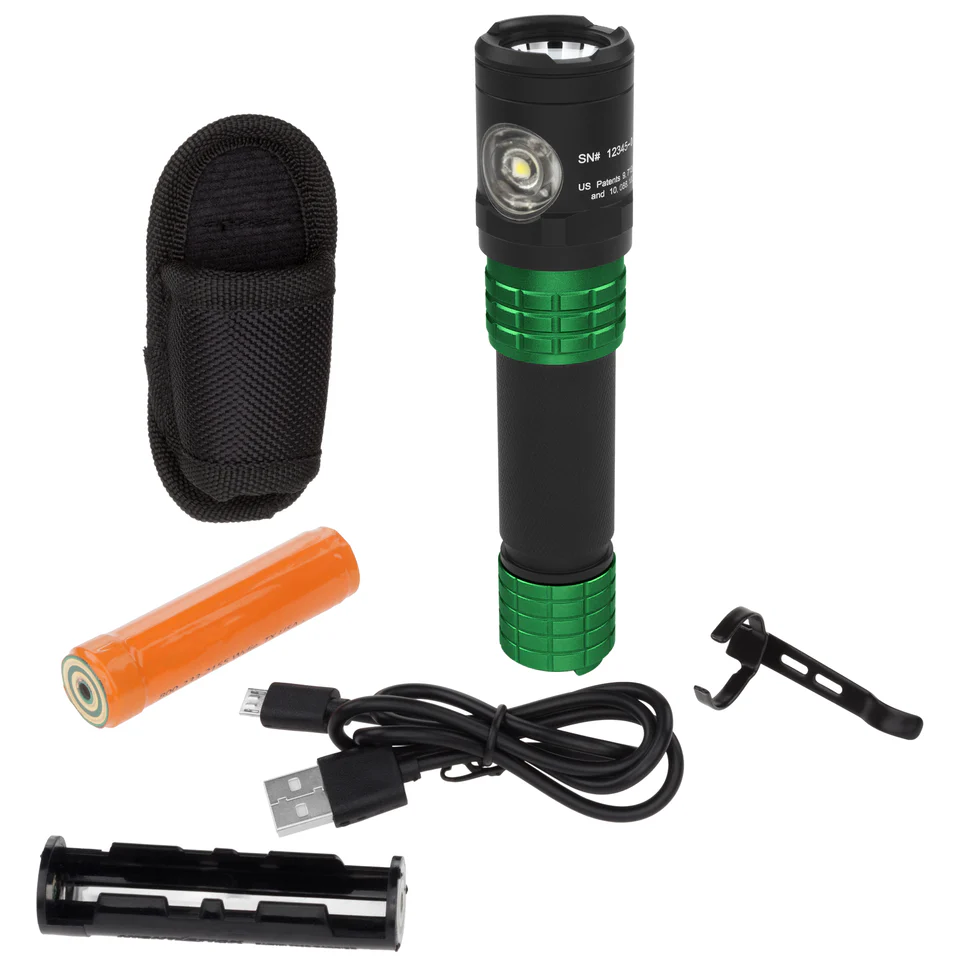 USB-578XL-G: USB Dual-Light Rechargeable Flashlight w/Holster - Green - Image 5